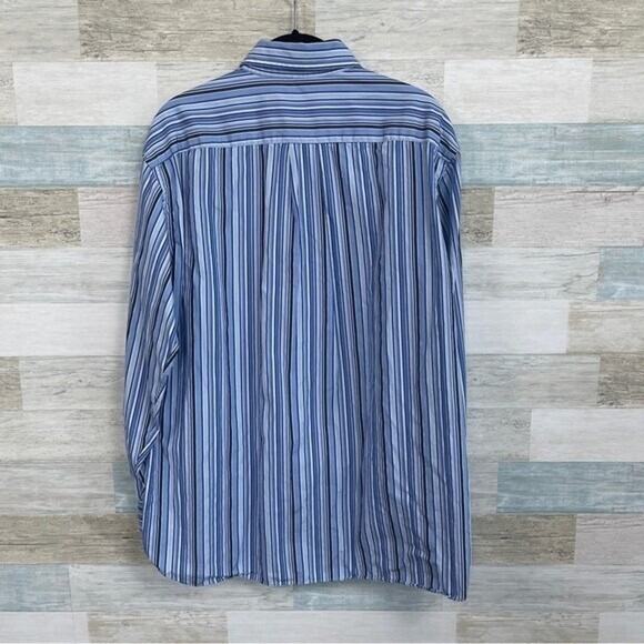 J CREW Striped Button Front Shirt Blue Striped Cotton Casual Medium 15 15.5 - Picture 3 of 4